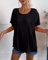 Aimee geplooide blouse met ronde hals