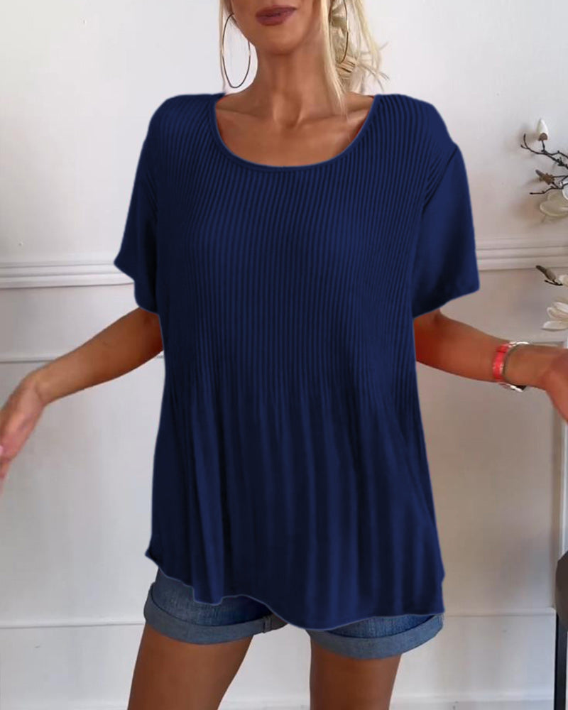 Aimee geplooide blouse met ronde hals