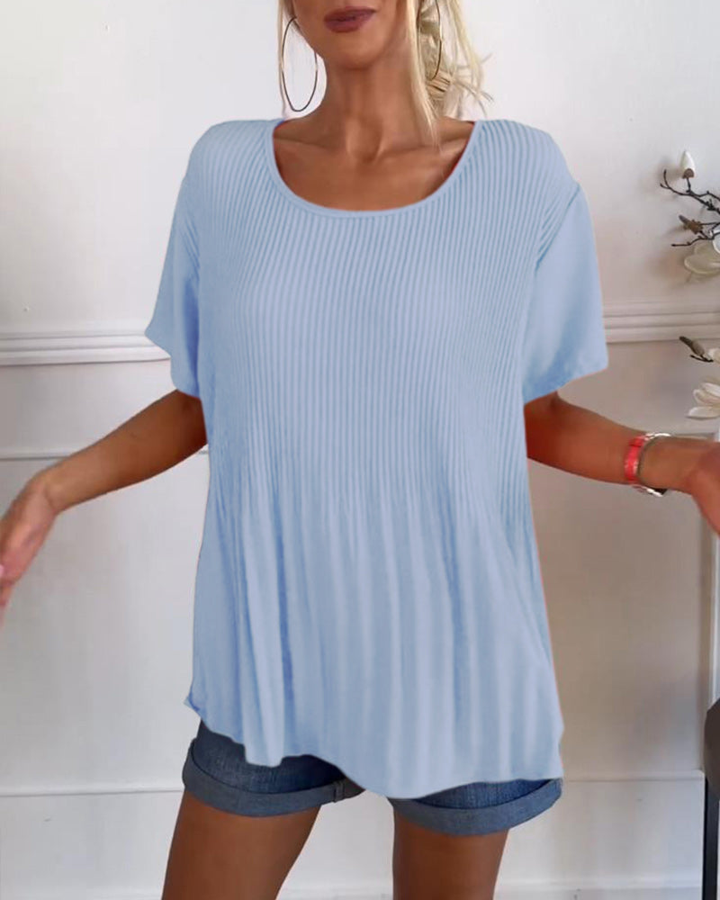 Aimee Plissierte Bluse mit Rundhalsausschnitt