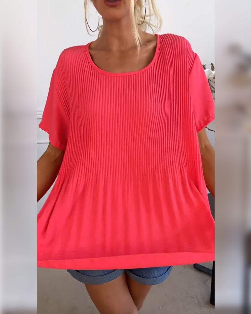 Aimee geplooide blouse met ronde hals