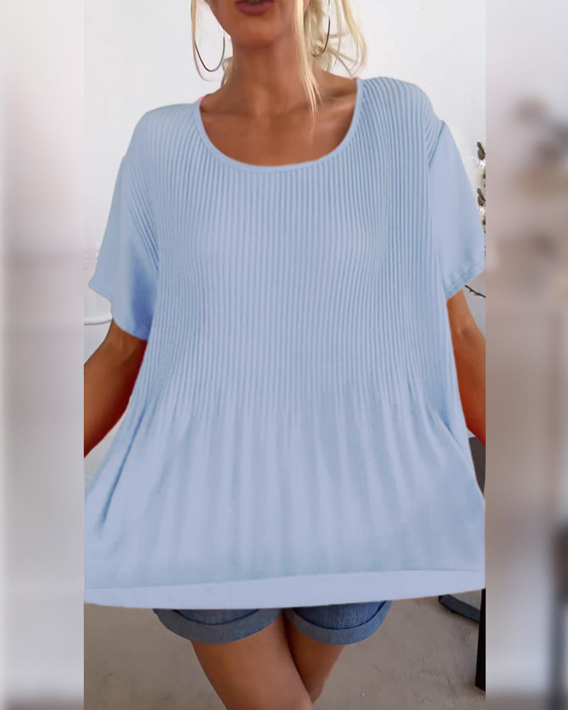 Aimee Plissierte Bluse mit Rundhalsausschnitt