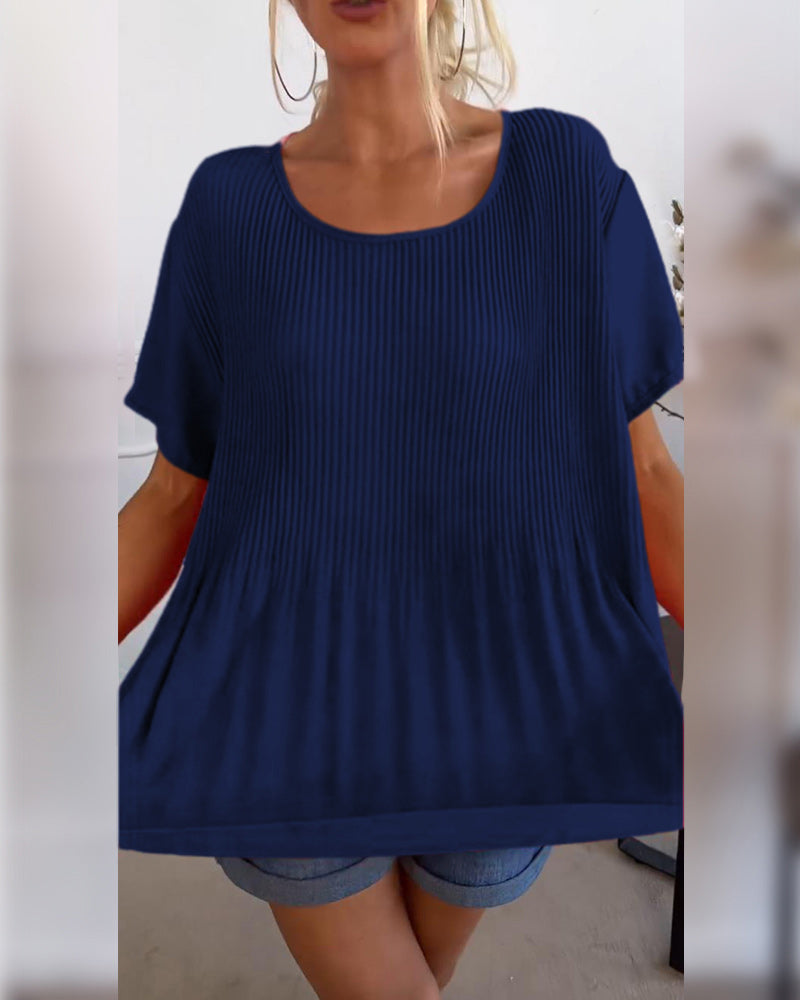 Aimee Plissierte Bluse mit Rundhalsausschnitt