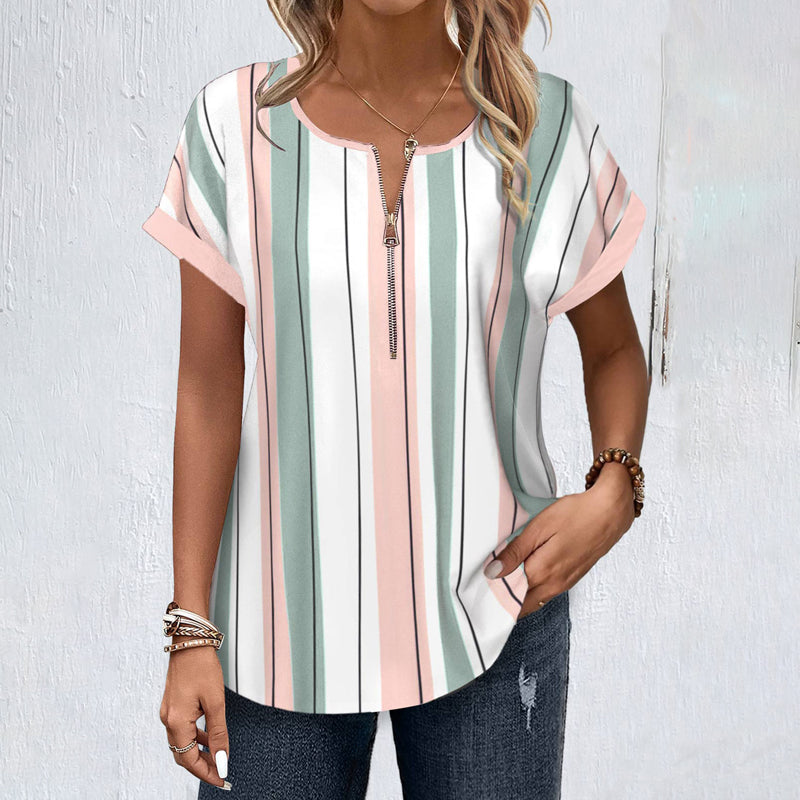 Lois™ - Casual gestreepte blouse met ritssluiting