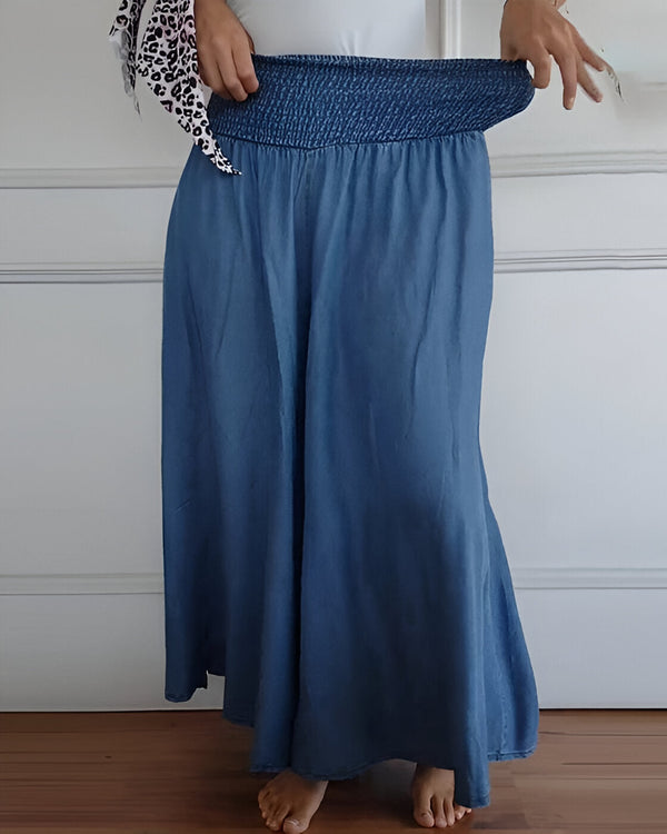 Kathy - broek met wijde pijpen en elastische tailleband 